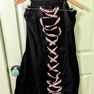 Vintage Lip Service Crossback Lace Up Corset Dress Sz 16 Black & Pink with Lace